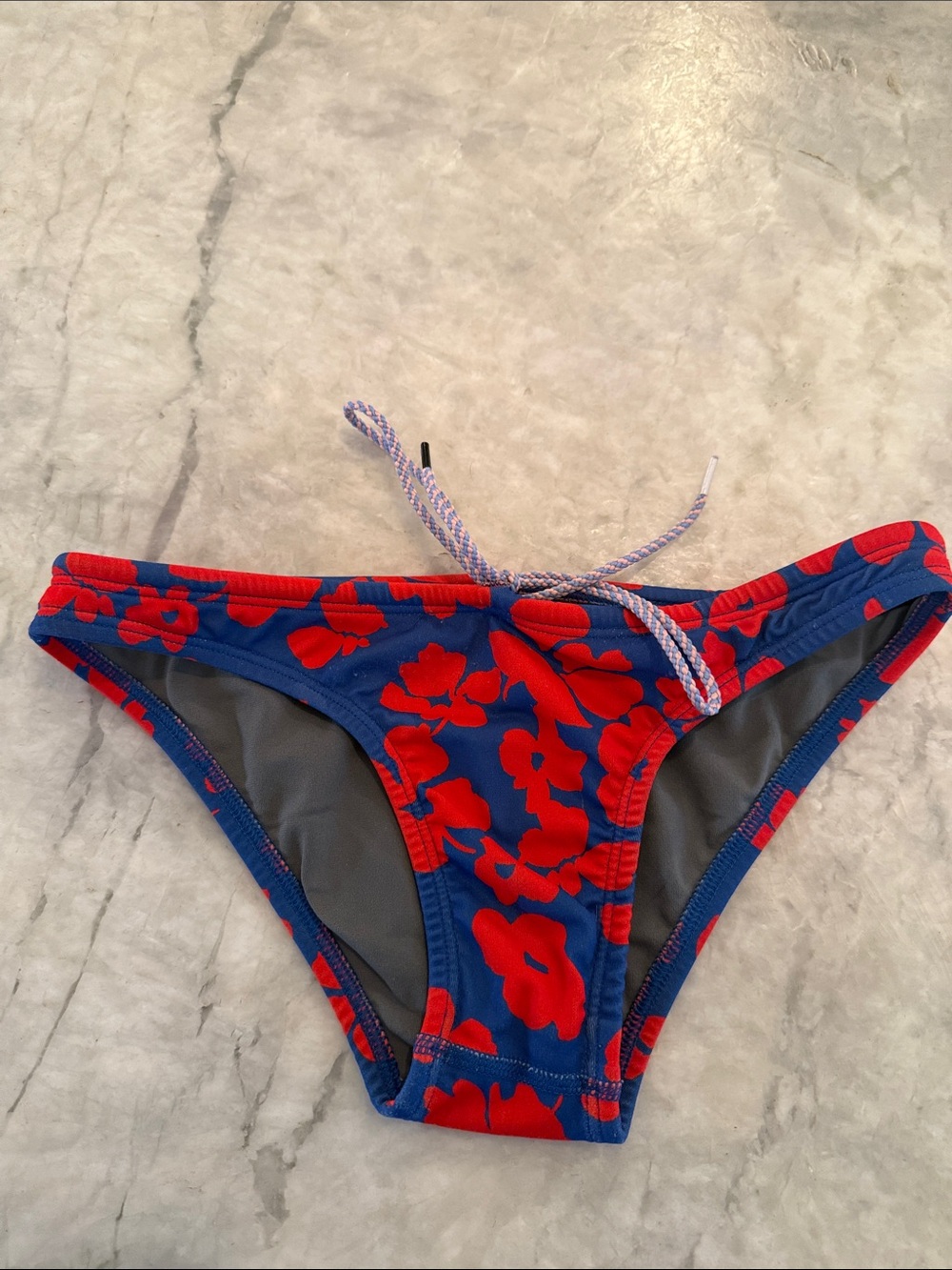 Jolyn Clothing Blue Bikini Bottom with Red Floral Print